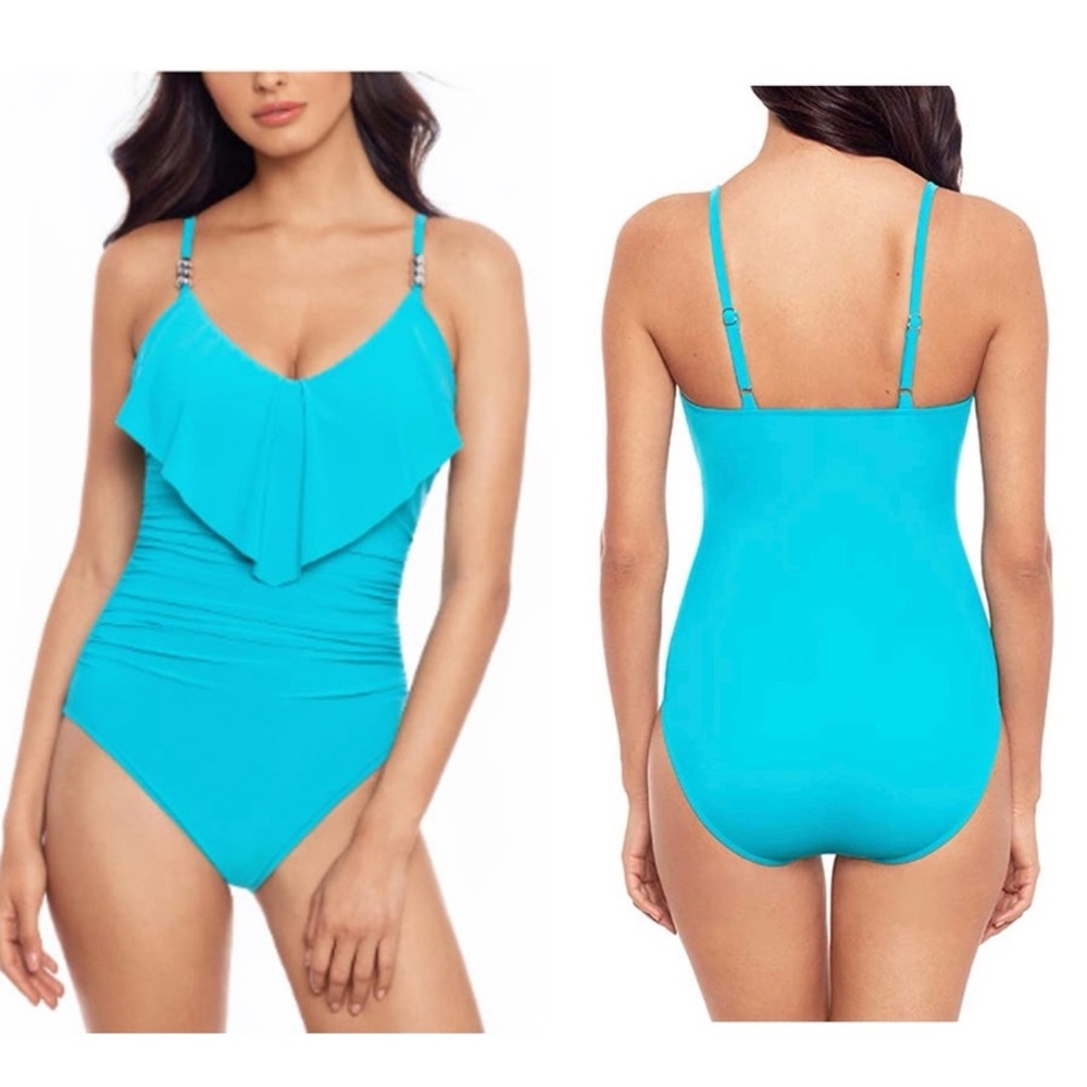 Magicsuit 14 Isabel Malibu Teal Ruffle One Piece Swimsuit Slimming NEW *FLAW
